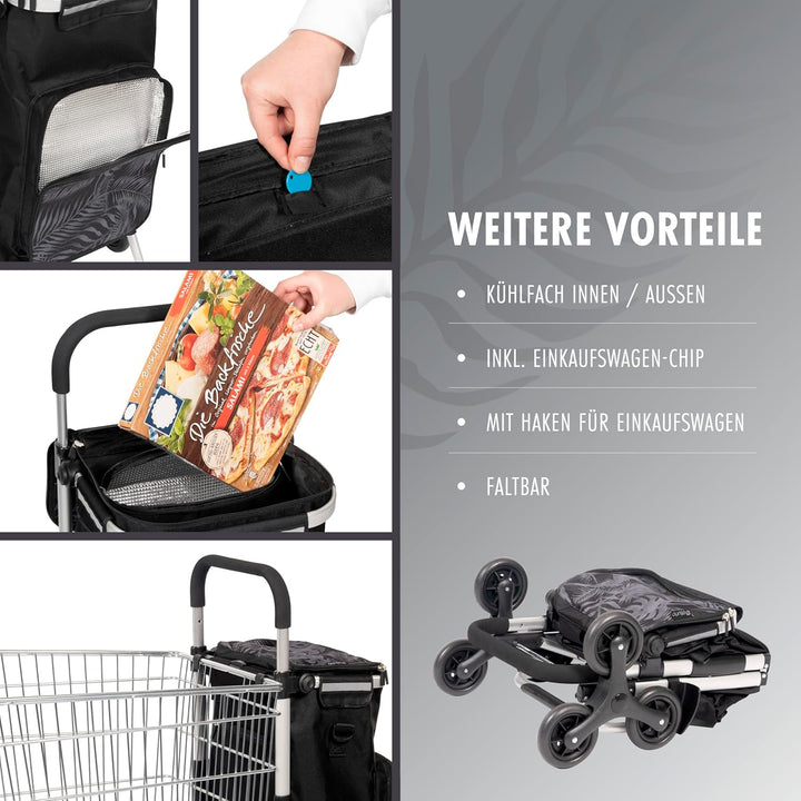 eluno Einkaufstrolley OKEL, Treppensteiger, klappbarer Handwagen, inkl. 2 Kühlfächern, Einkaufswagen