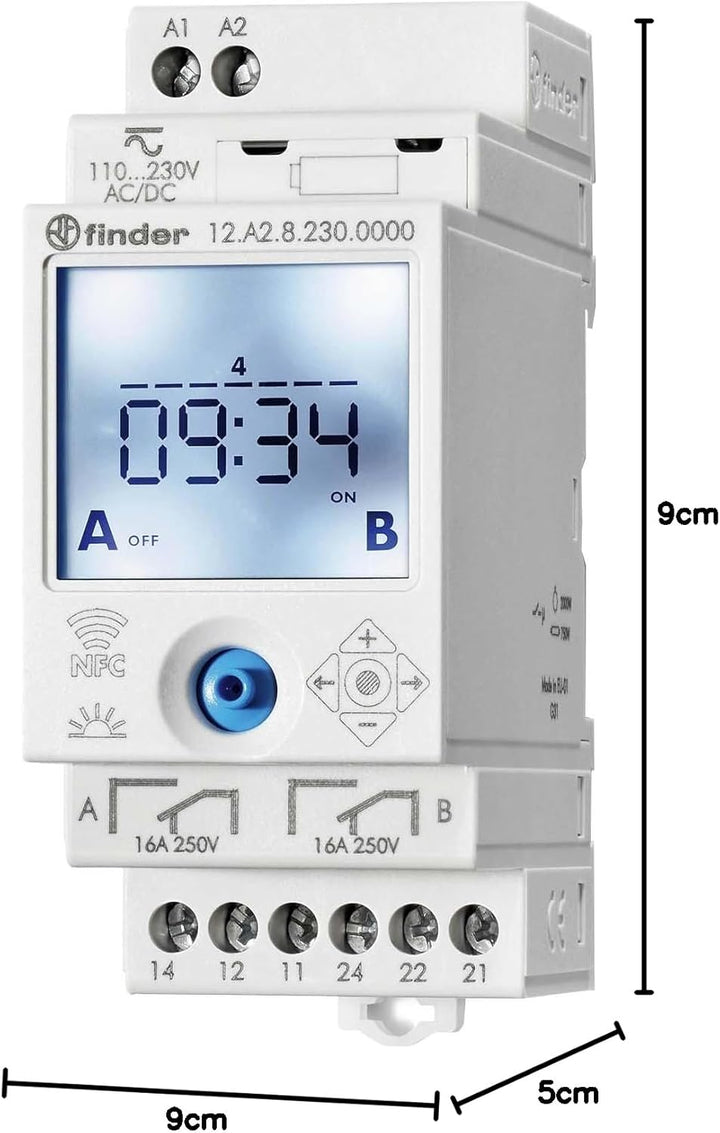 finder 230.0000-1 Zeitschaltuhr Fuer Hutschiene Betriebsspannung: 230 V/AC 12.A2.8.230.0000 2 Wechsl