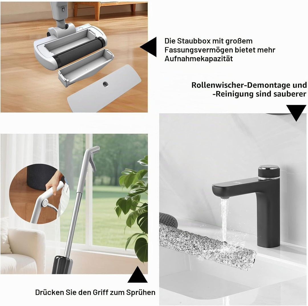 Wischsauger Kabellos mit Akku, Elektrisch Nass Trockensauger mit Wischfunktion, USB Aufladbar, Boden