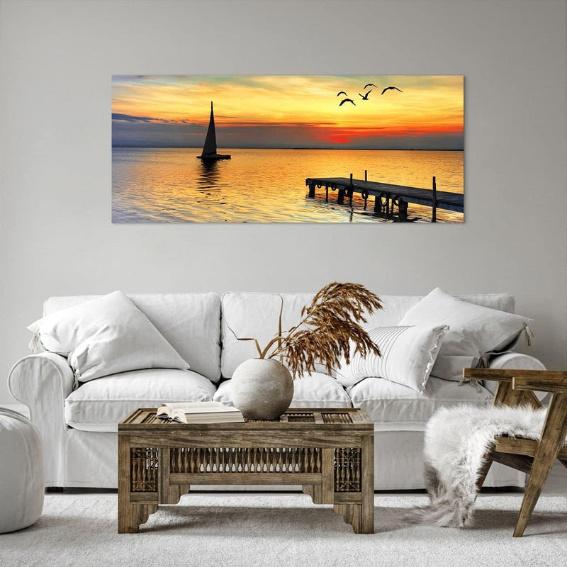 Wandbilder Dekoration Wohnzimmer Strand landschaft wasser brücke Panorama Bilder auf Leinwand 120x50