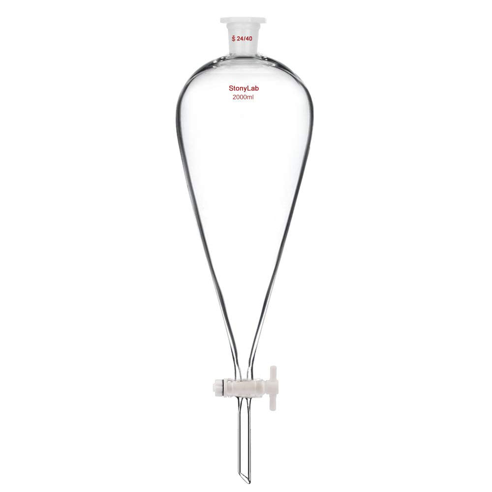 StonyLab 2000 ml Trichter aus Borosilikatglas, Separatory Funnel, Schwerwandig Konisch mit 24/40 Gel