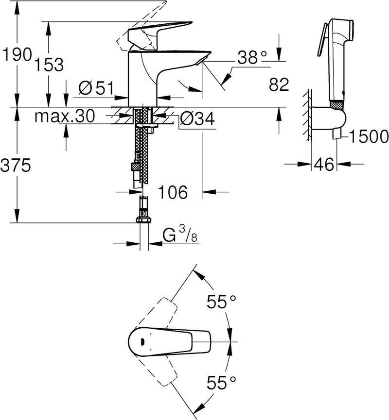 GROHE Start Edge - Einhand-Waschtischarmatur (wassersparend, langlebige Oberfläche, 1/2"), chrom, 23