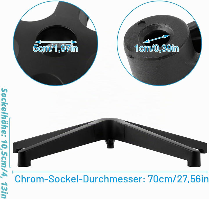 SHUESS Stabiles Bürostuhl Fusskreuz 70cm für Gasdruckfeder 50mm mit Rollen 11x22mm Schwarz Fünfeckig
