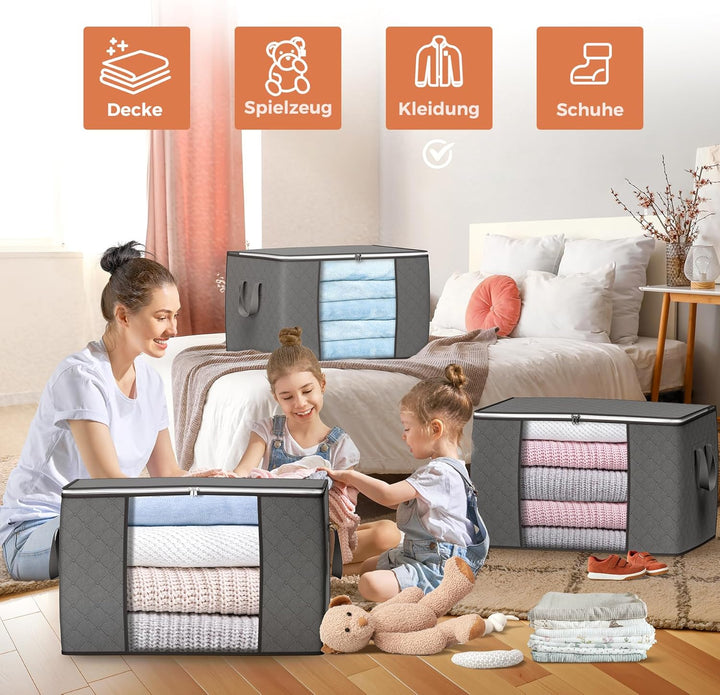 Budding Joy 4 Stück 90 L Storage Bags, Storage Boxes with Lid, Large, Moving Boxes, Foldable Underbe