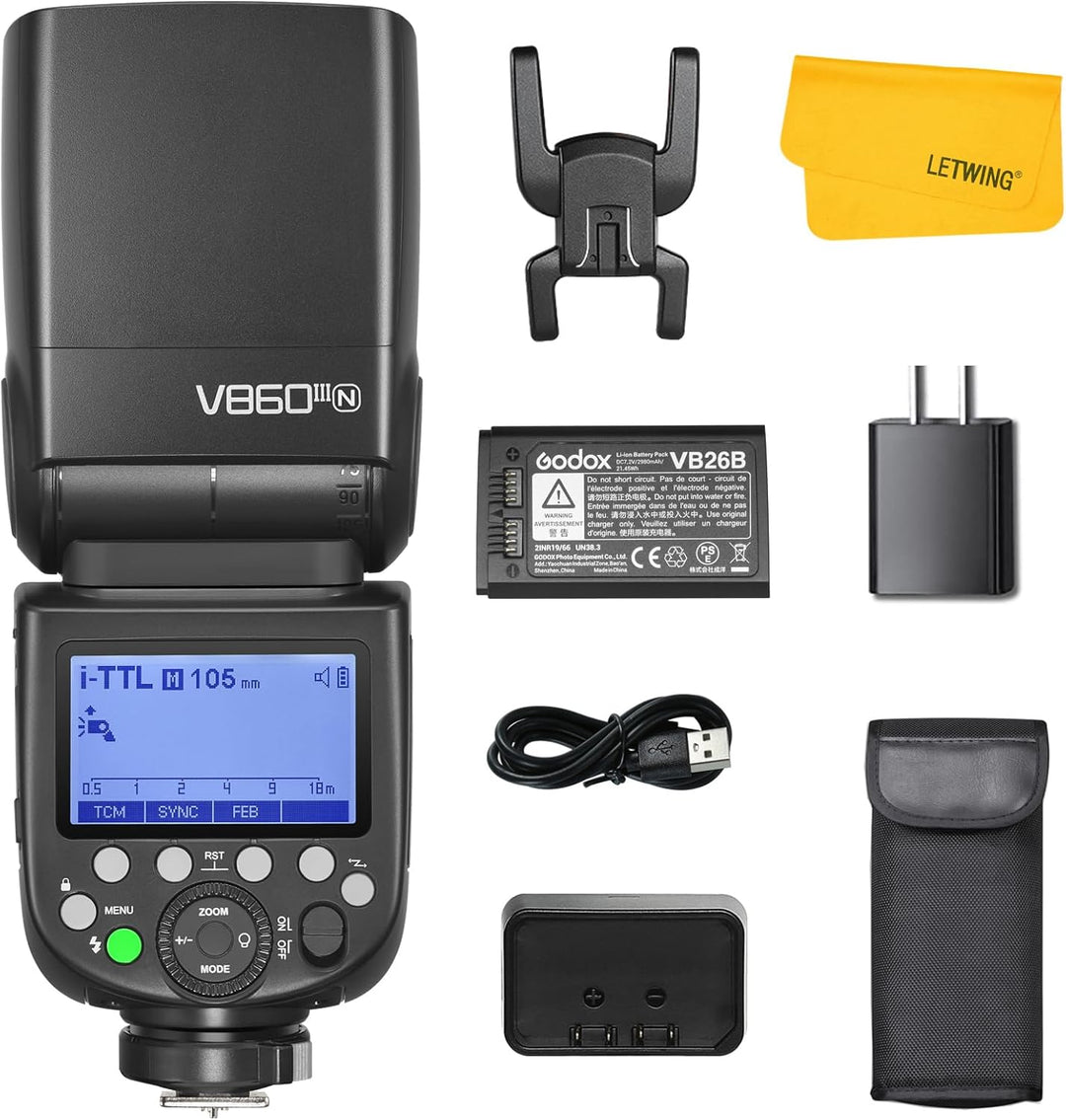 Godox V860III-N TTL 2.4G GN60 HSS 1/8000s Blitzgerät, 10-Speed Adjustable Modeling Light mit 7.2V/26