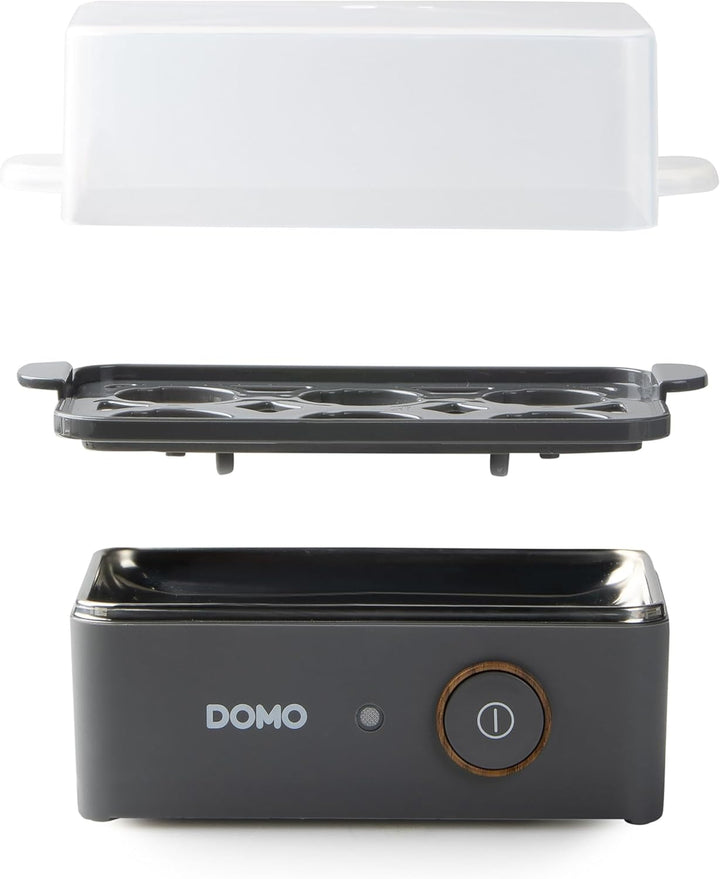 DOMO DO9283EK Eierkocher für zu 6 Eier - 'Wood You' Serie - 400W - Mattgrau Grey, Grey