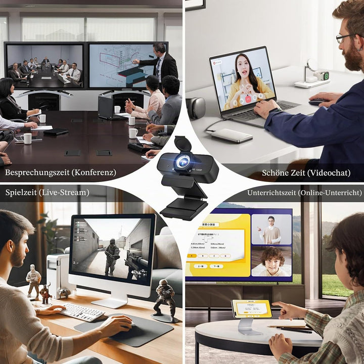 1080P HD Webcam für PC mit Autofokus & Noise Cancelling Mic Plug and Play Computer Kamera für Videok