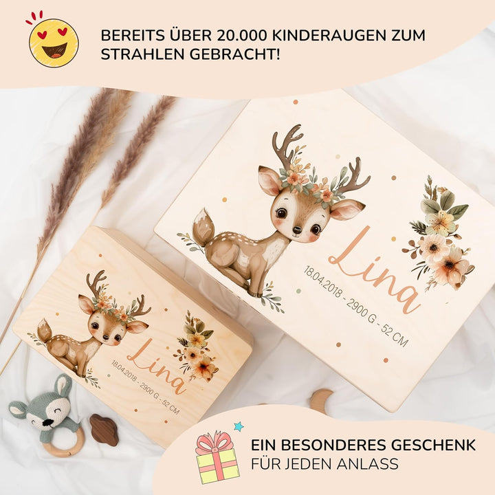 KIDSMOOD - Erinnerungsbox Baby, personalisierte Holzkiste mit Deckel, Ideal zur Aufbewahrung von Eri