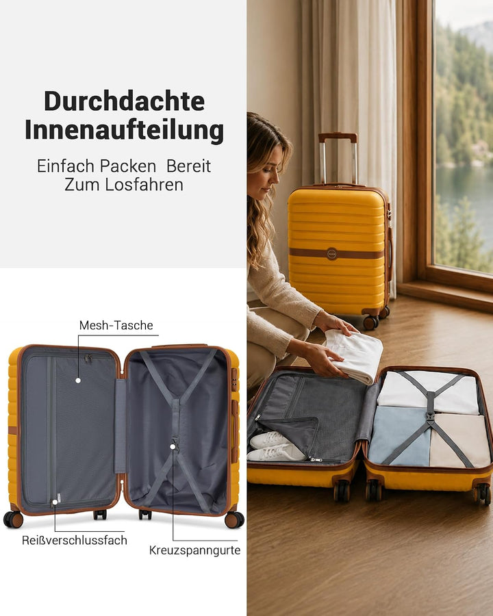 KONO Koffer Reisekoffer Trolley Handgepäck Koffer 55x40x20cm von ABS+PC Hartschalenkoffer mit Zwilli