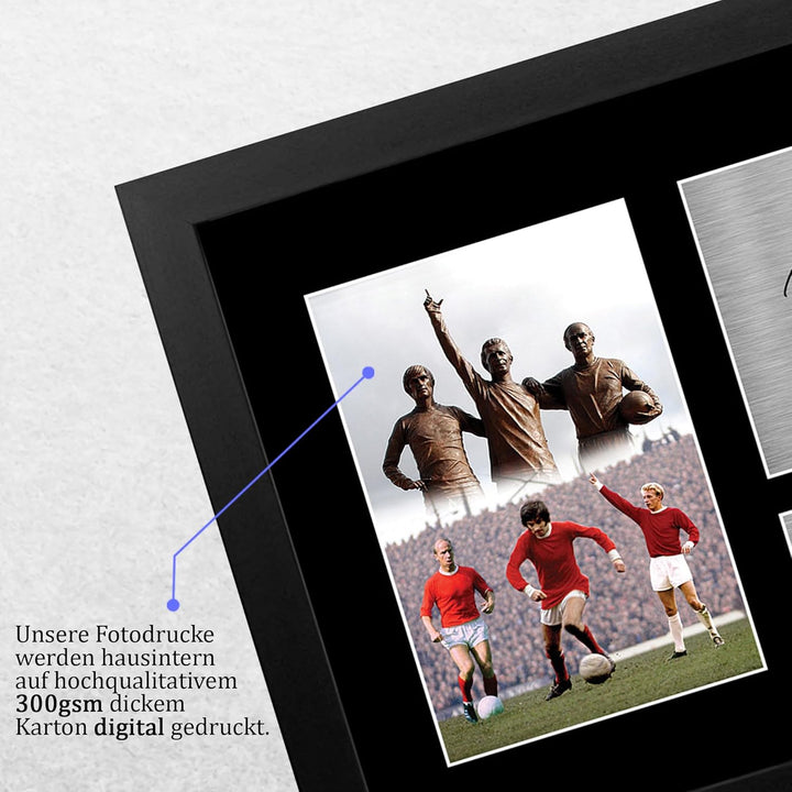 HWC Trading Denis Law, George Best & Bobby Charlton A4 Gerahmte Signiert Gedruckt Autogramme Bild Dr