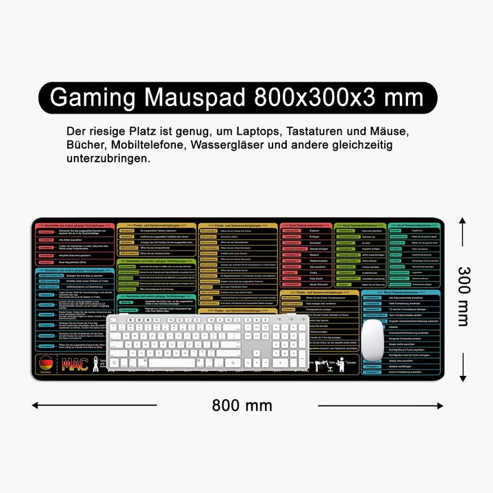 Mac Mauspad Deutsch Schreibtischunterlage Shortcuts 80x30x0.3cm Gross Gaming Mousepad XL Desk Pad (M