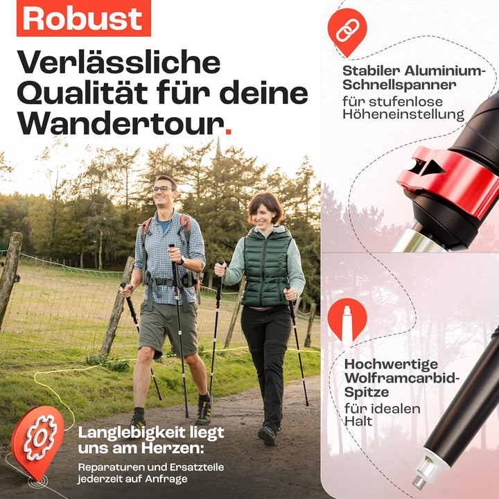 Rothwild Wanderstöcke faltbar – Trekkingstöcke Modell Luchs mit Korkgriff – Länge verstellbar – leic