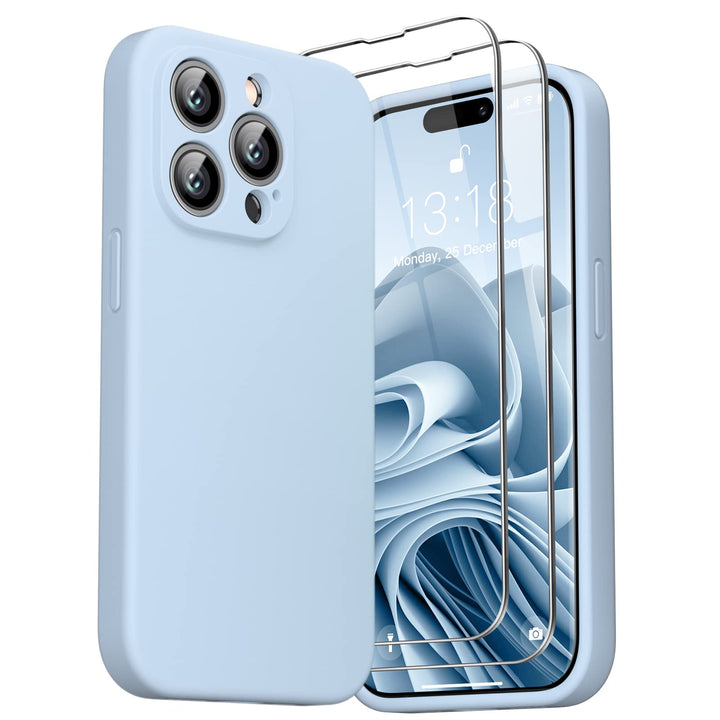 GOODVISH 3 in 1 Hülle Kompatibel mit iPhone 14 Pro - mit 2 Stück Schutzfolie | Liquid Silikon Handyh