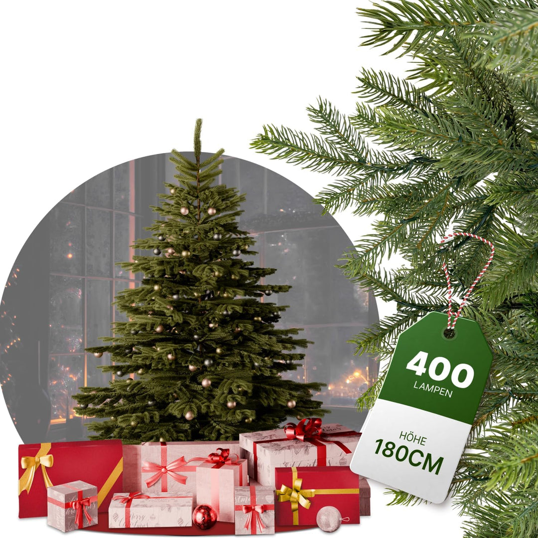 BoomDing Künstlicher Weihnachtsbaum mit Beleuchtung - extra naturgetreuer Tannenbaum (180 cm) inkl.