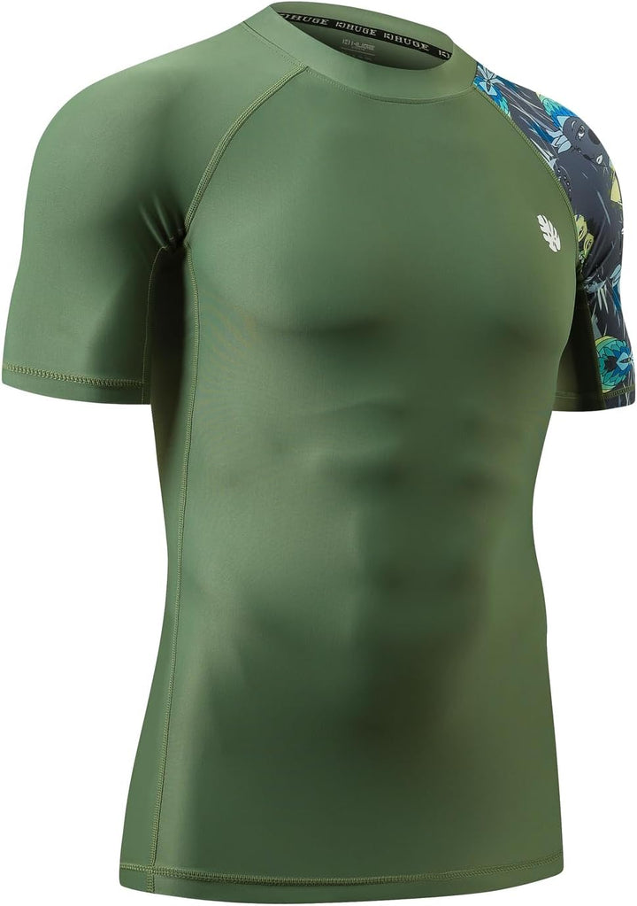HUGE SPORTS Herren Splice UV Sonnenschutz UPF 50+ Skins Rash Guard Short Sleeves Aborigine M, Aborig
