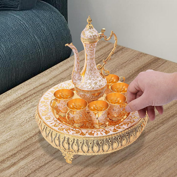 Vintage Türkische Kaffeekanne Set,Metallteekannenset mit 6 Kaffeetassen und Teetablett,Tee-Set Tee O