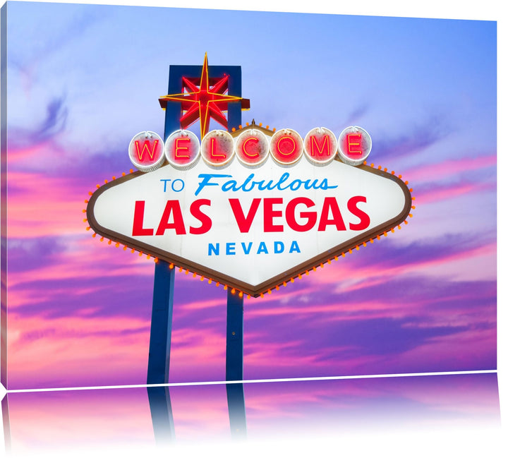 Las Vegas Ortseingangsschild am Abend Format: 100x70 auf Leinwand, XXL riesige Bilder fertig gerahmt