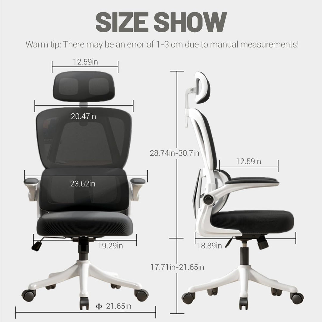Ergonomischer Bürostuhl - Schwarz und weiss | Höhenverstellbarer Schreibtischstuhl mit Hochrücken,Me