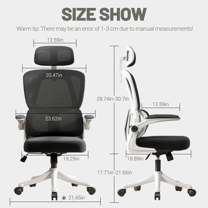 Ergonomischer Bürostuhl - Schwarz und weiss | Höhenverstellbarer Schreibtischstuhl mit Hochrücken,Me
