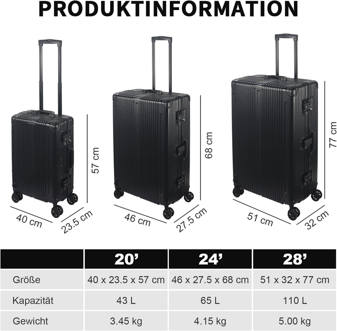 Aluminiumrahmen Kofferset 3-teilig, 57 68 77 cm (43L 65L 110L), FusionShell Rahmenbauweise, Struktur