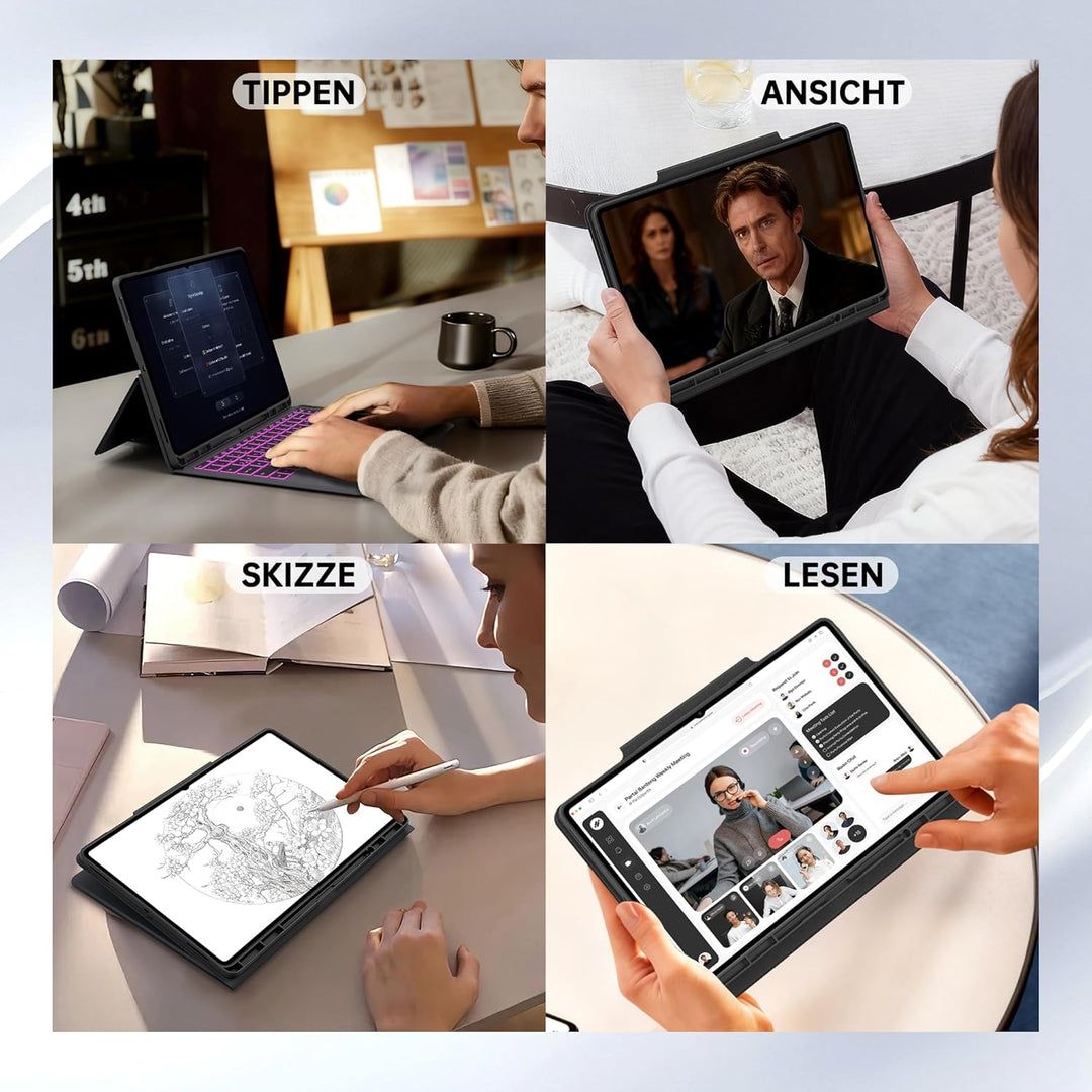 Für Samsung Galaxy Tab S11 Ultra/S10 Ultra/S9 Ultra/S8 Ultra 14.6 Zoll Hülle mit Tastatur - 7 Farbig