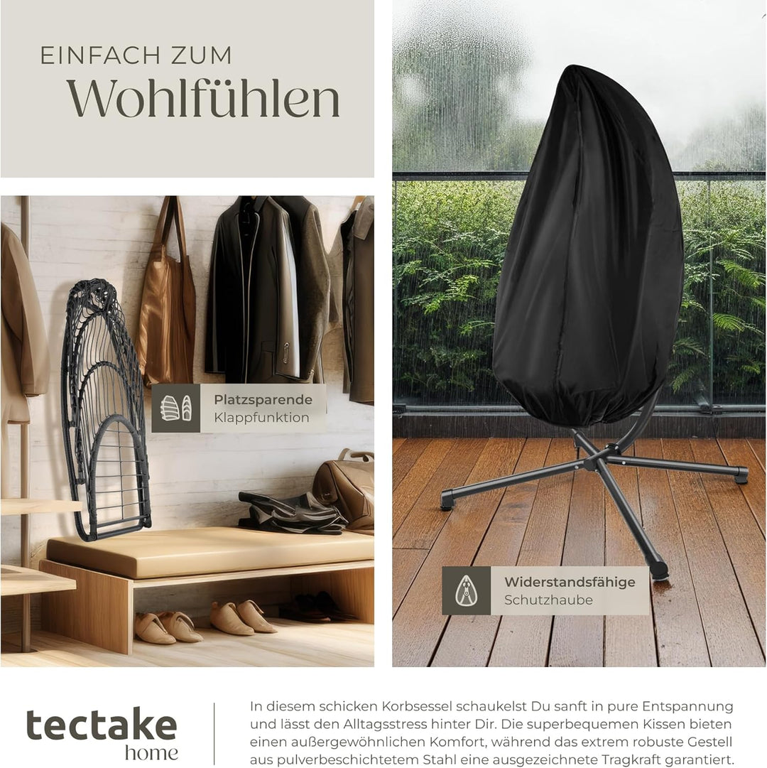 tectake® Hängesessel mit Gestell, Dicke Kissen, Möbel, Deko für Wohnzimmer, Jugendzimmer, Balkon, Ou