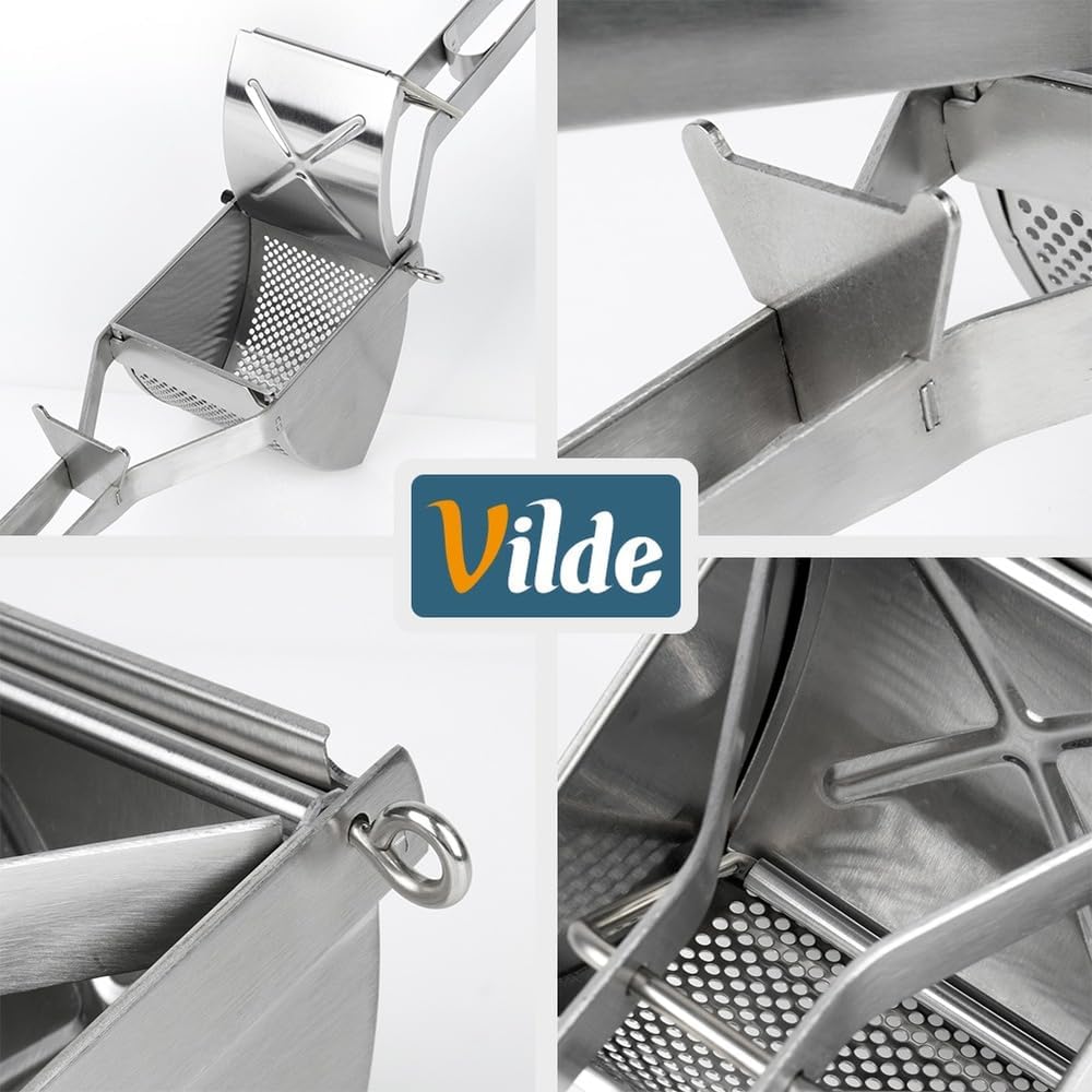 Vilde Kartoffelpresse Edelstahl 30 cm Silber Spätzlepresse Gemüsepresse für Püree Klösse Gnocchi Obs