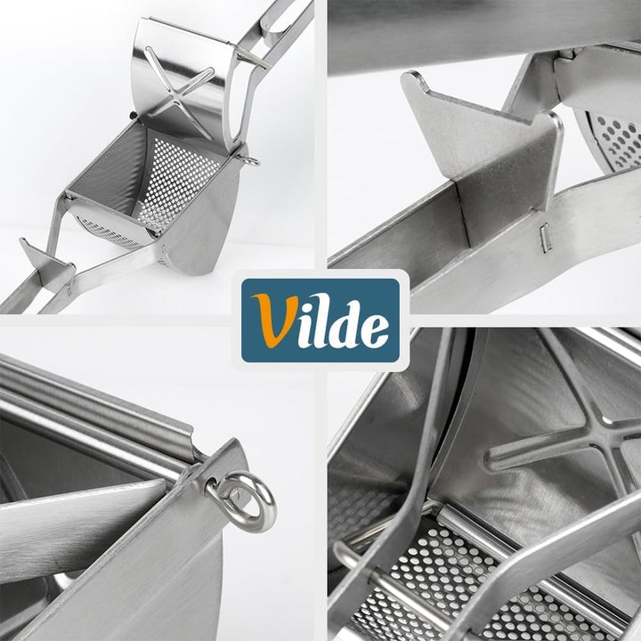 Vilde Kartoffelpresse Edelstahl 30 cm Silber Spätzlepresse Gemüsepresse für Püree Klösse Gnocchi Obs