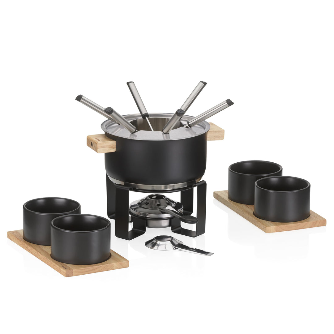 kela Fleischfondue Set 16tlg, Edelstahl Fondue für 6 Personen GUNTEN, Fondueset mit Brennpastenhalte