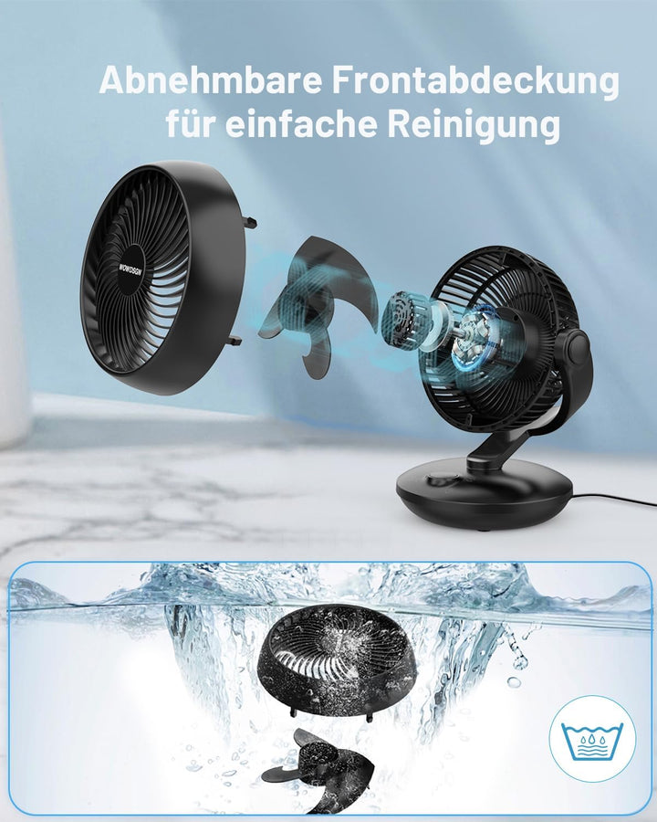 WOWDSGN Ventilator Leise 22dB Mit 6 Stufen & Display - 9-Stunden-Timer, Leistungsstarker 3D Turbo-Lu