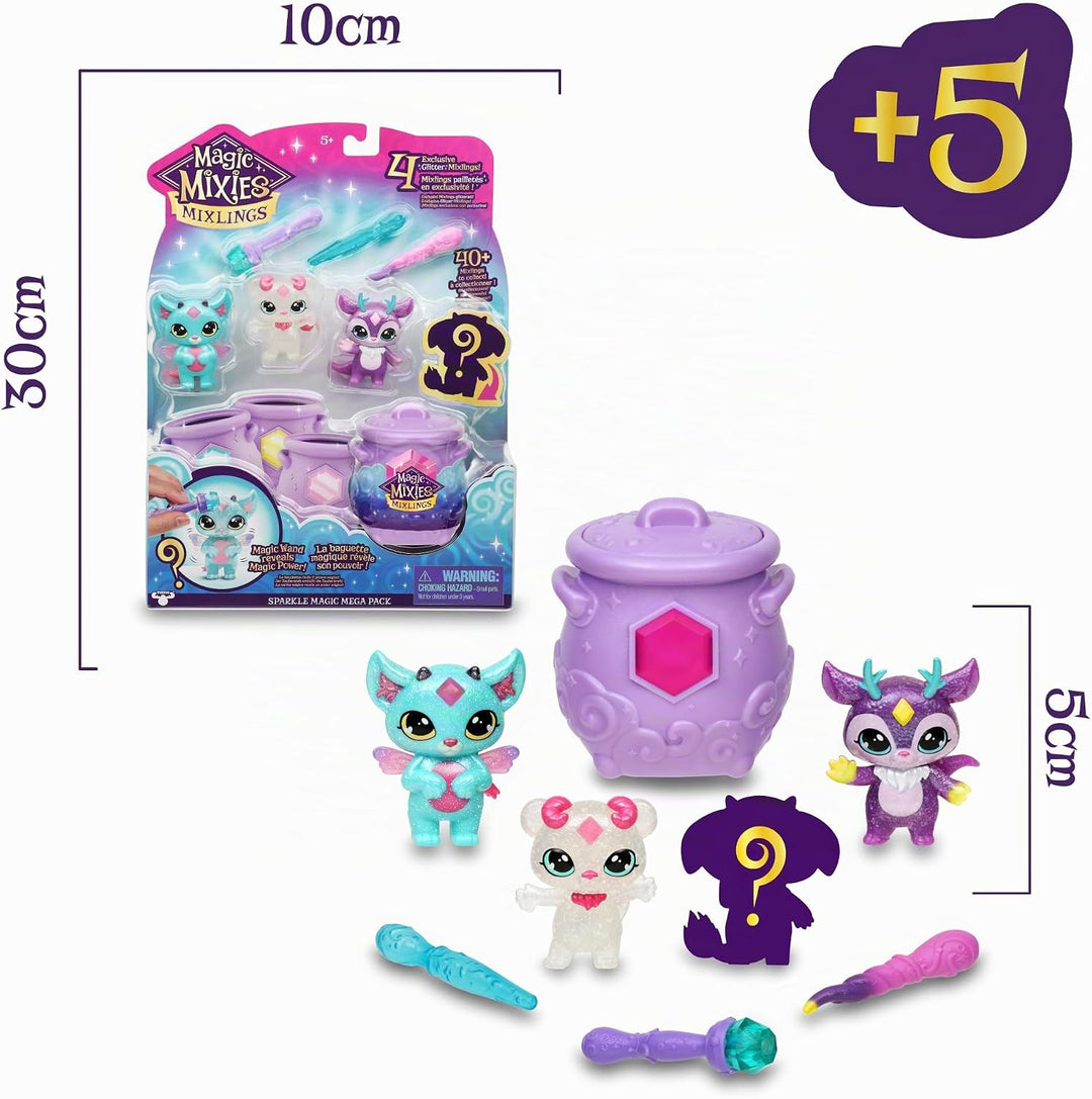 Magic Mixies - Magic Mixlings Mega Pack, Zauberkessel und 4 glitzernde Mixies Puppen, 1 Überraschung