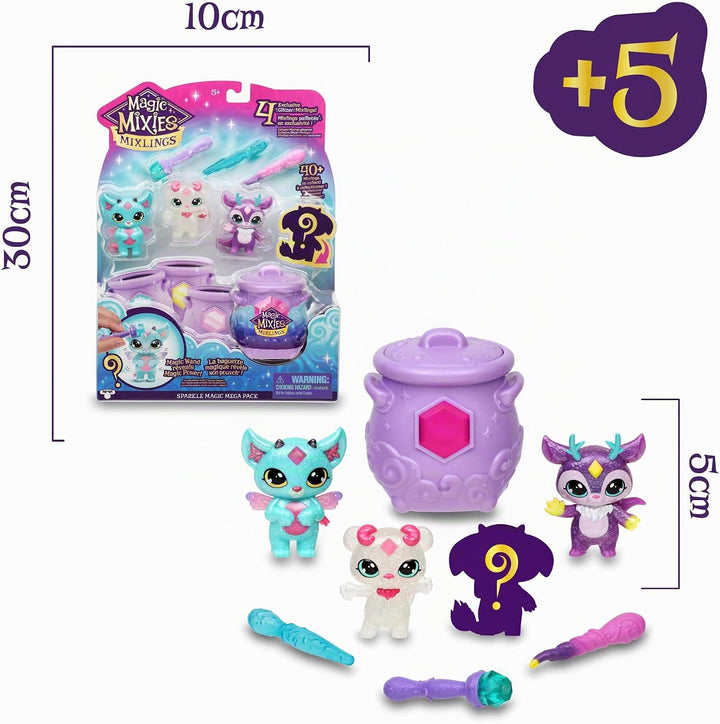 Magic Mixies - Magic Mixlings Mega Pack, Zauberkessel und 4 glitzernde Mixies Puppen, 1 Überraschung