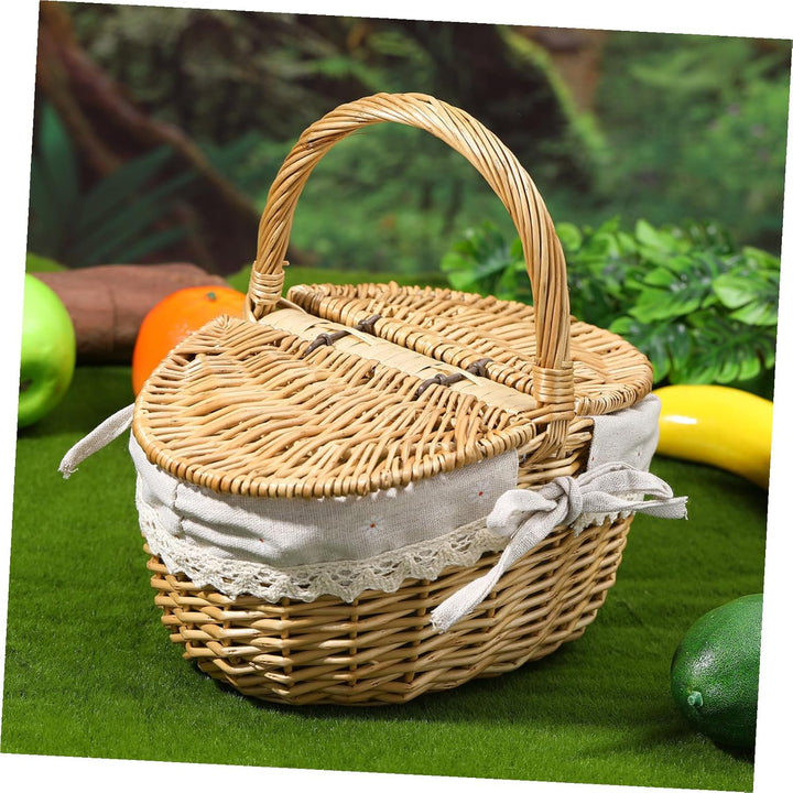 Abaodam Ovaler Weidenkorb mit Deckel Vielseitiger Aufbewahrungskorb für Obst Brot und Gemüse für und