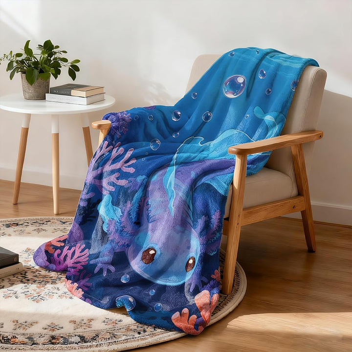 GLOBLELAND Mexikanische Axolotl Geschenk Decke 150x130CM Blau Mama/Papa Geschenk Geburtstagsgeschenk