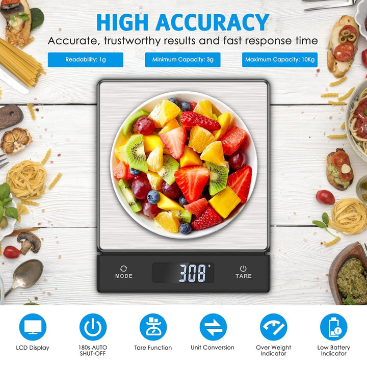 Brifit Digitale Küchenwaage 10kg mit Ausziehbarem Display | Präzise 1g-Teilung, Tare-Funktion, 6 Ein
