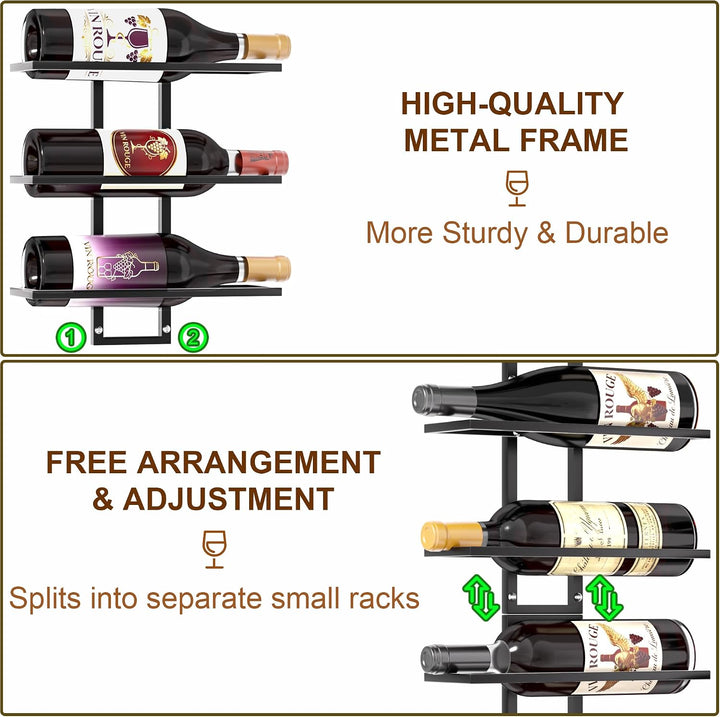 Weinregal Wand für 12 Flaschen, Weinregal Metall, Flaschenregal Geeignet für Hausbar, Küche, Restaur