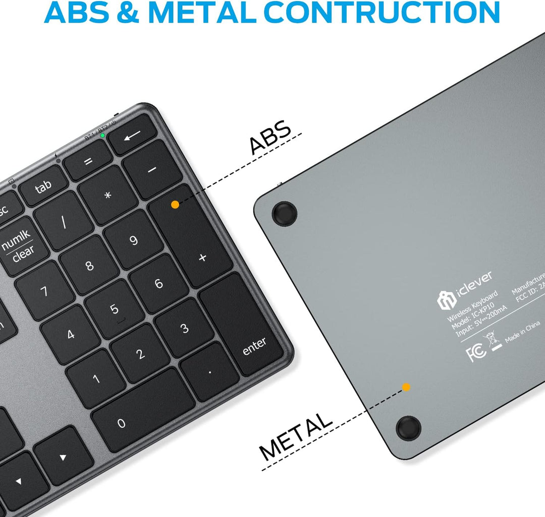 iClever Nummernblock, kabelloser Aluminium-Nummernblock für mehrere Geräte, USB-C wiederaufladbar, e