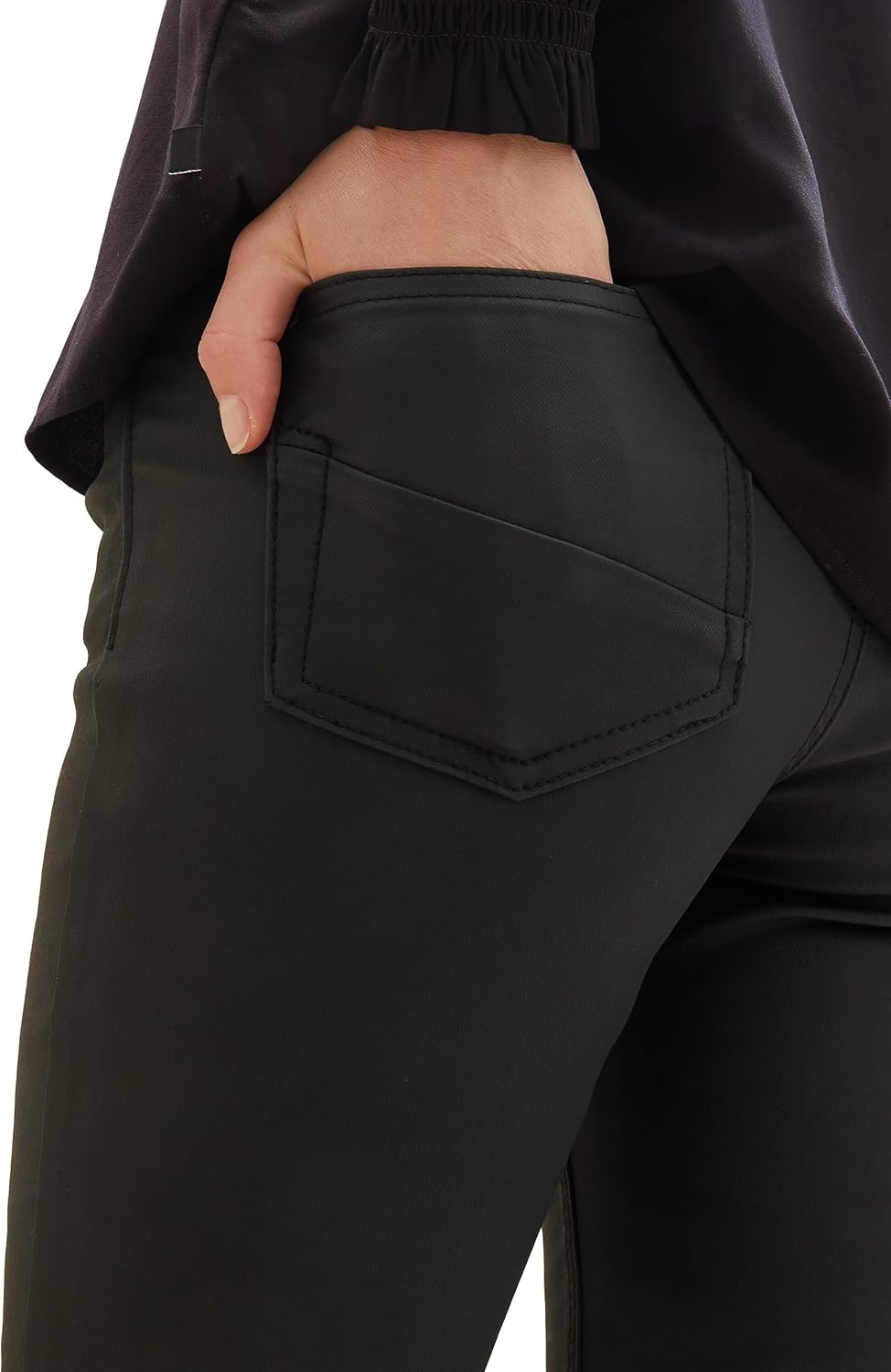 TOM TAILOR Damen Alexa Skinny Jeans in Leder-Optik 25W / 32L 14482 - Deep Black, 25W / 32L 14482 - D