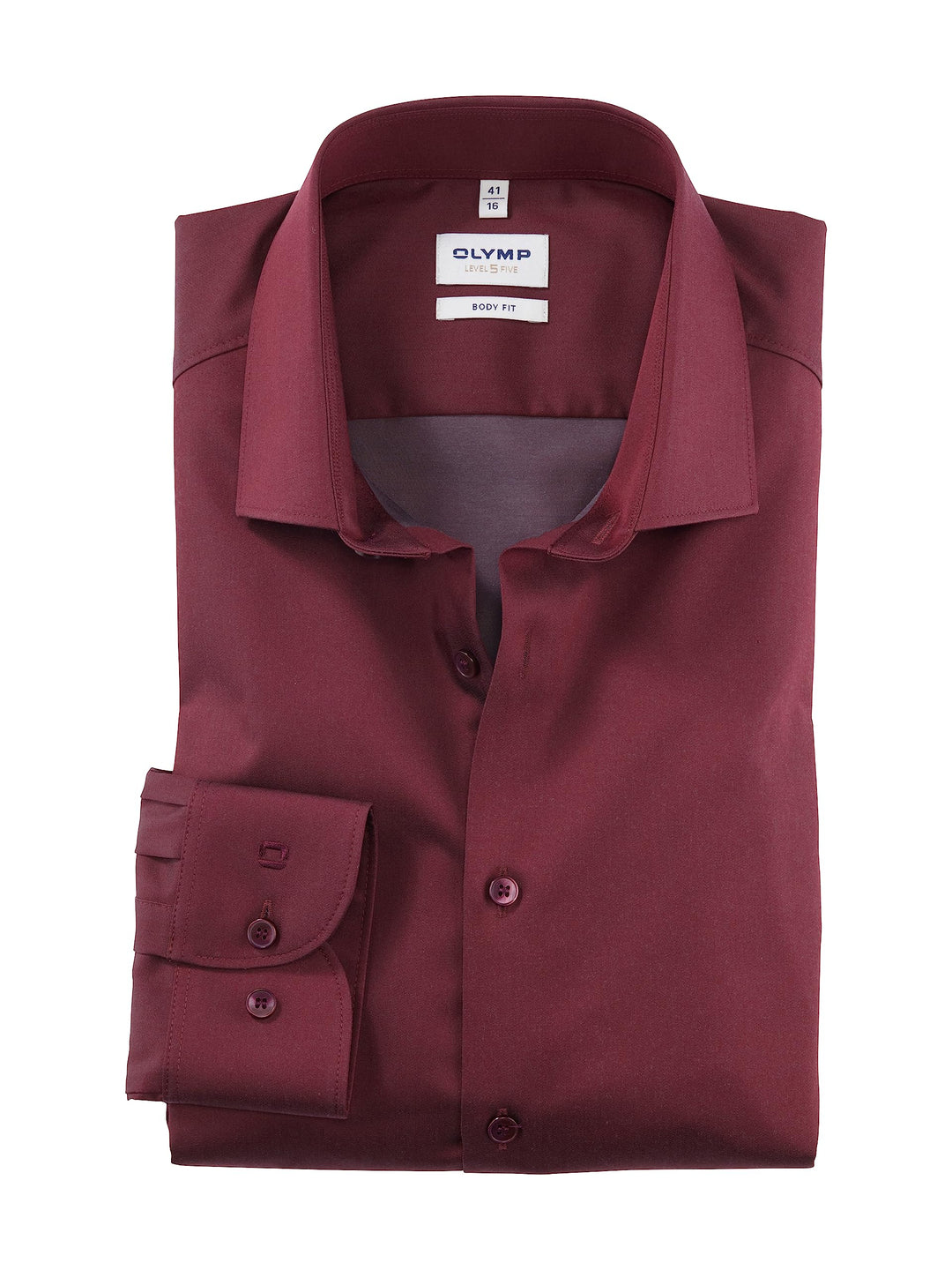 OLYMP Herren Businesshemd Langarm Level Five,Satin,Body fit,Modern Kent 41 Dunkelrot 39, 41 Dunkelro