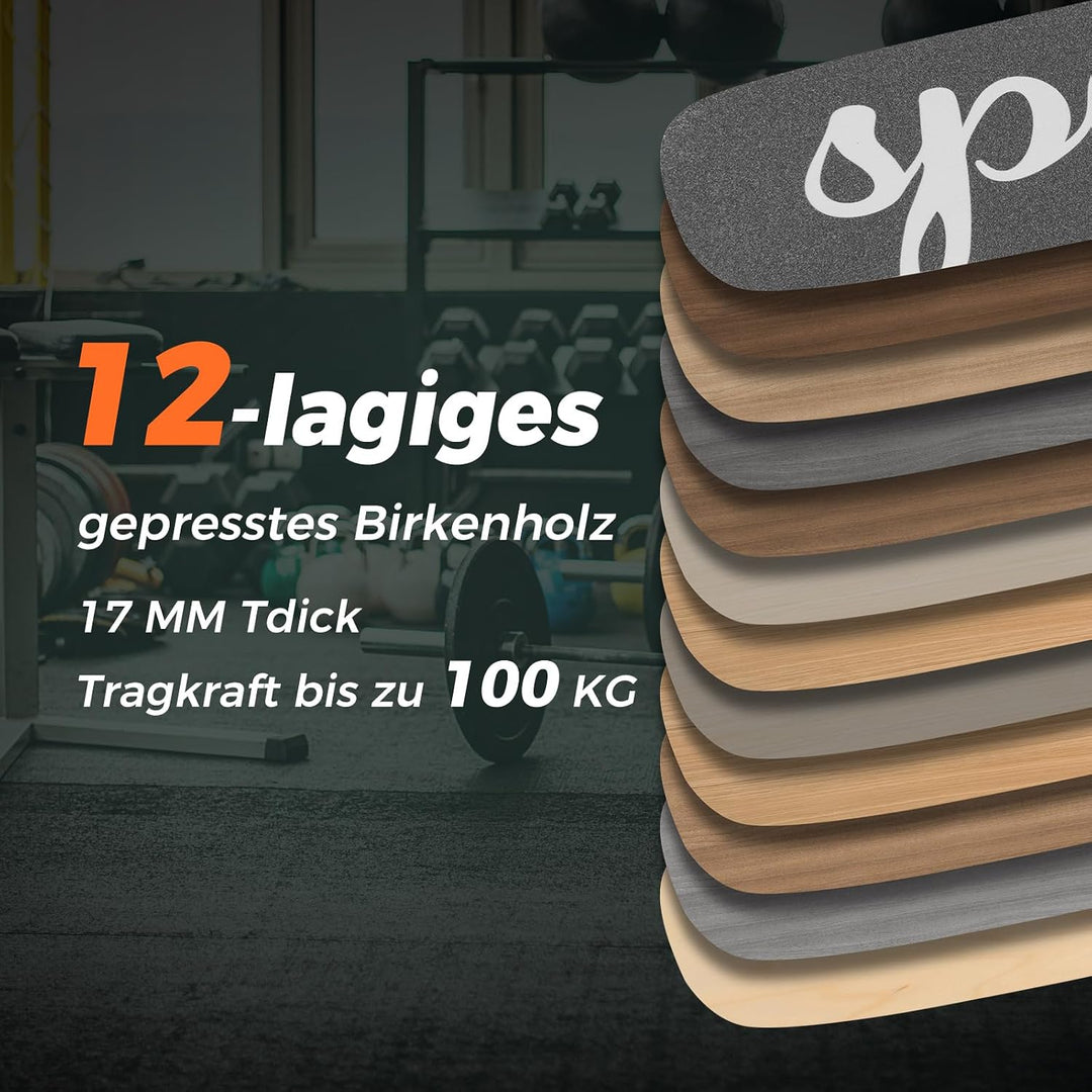 COSTWAY Balance Board, 17 mm Wackelbrett mit 10 cm Korkrolle &amp; Filzmatte, Surfboard aus Birkenholz b