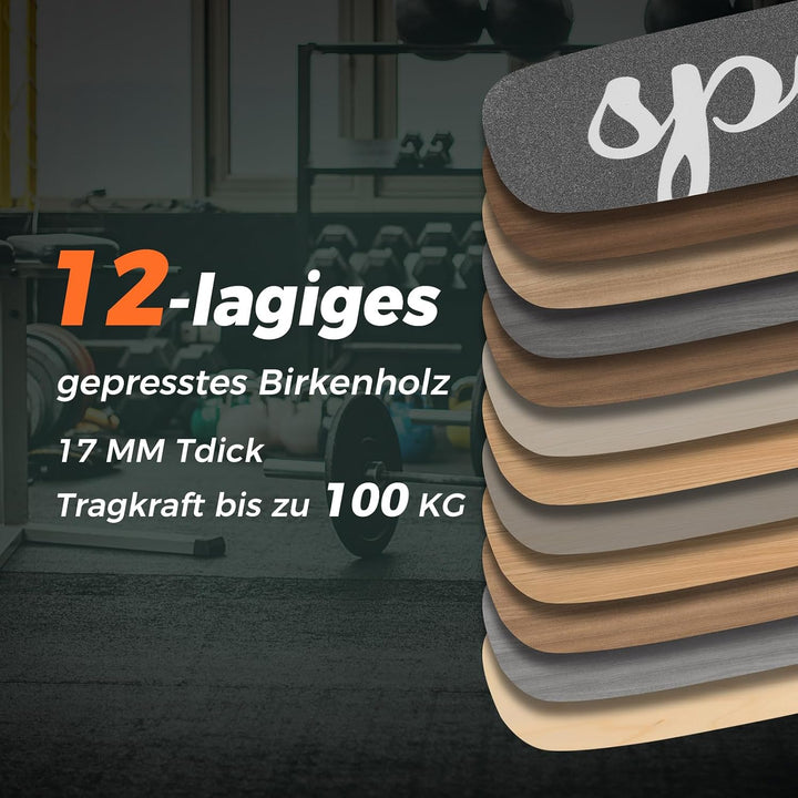 COSTWAY Balance Board, 17 mm Wackelbrett mit 10 cm Korkrolle &amp; Filzmatte, Surfboard aus Birkenholz b