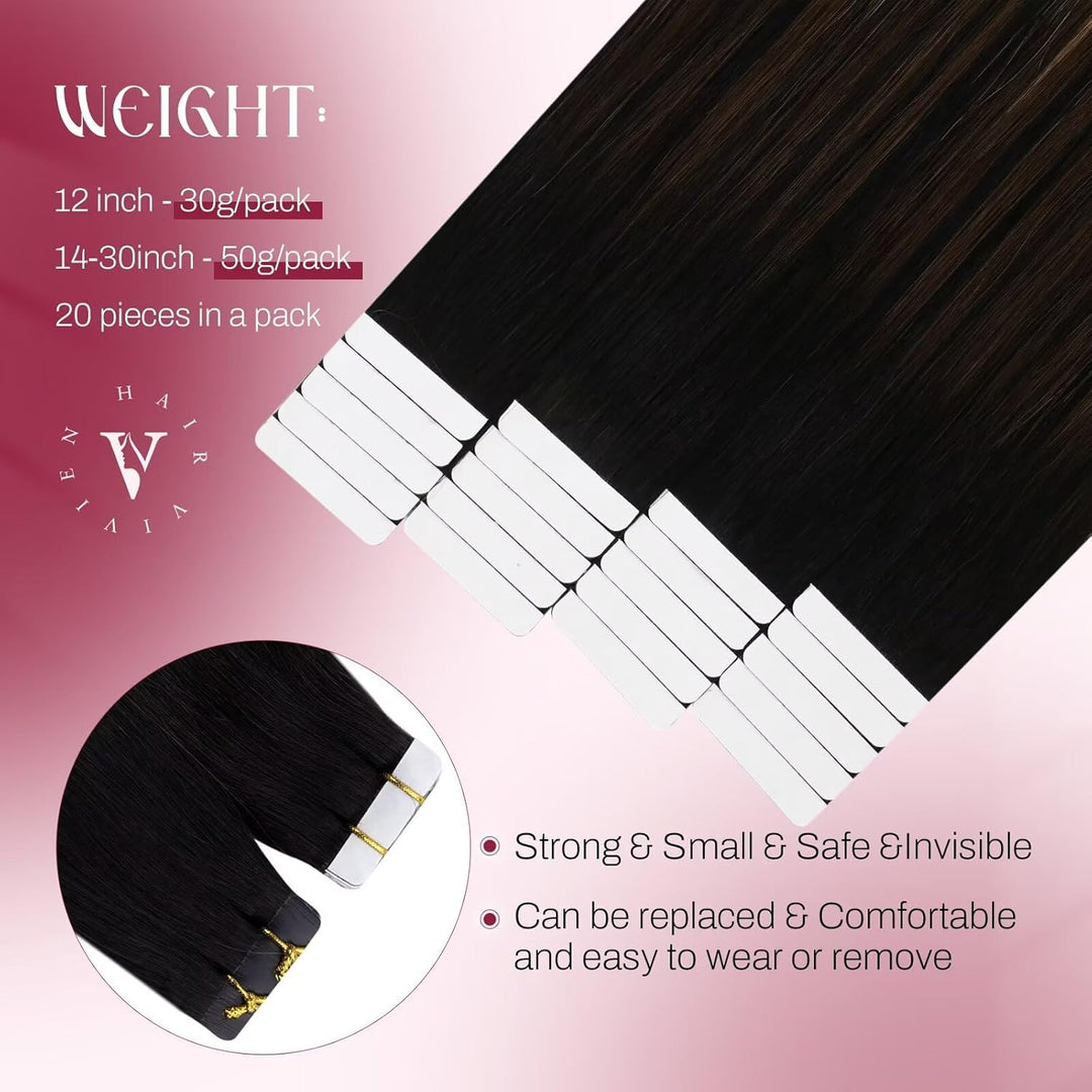 Vivien Echthaar Extensions Tape in Schwarz Ombre Haar 60 cm Extensions Echthaar Tape in Schwarz Bala