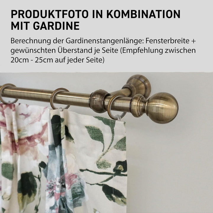 Garesa Gardinenstange Andrea Ø 20mm, 1-läufig, Messing, antik I Stabile Vorhangstange inkl. Ringe +