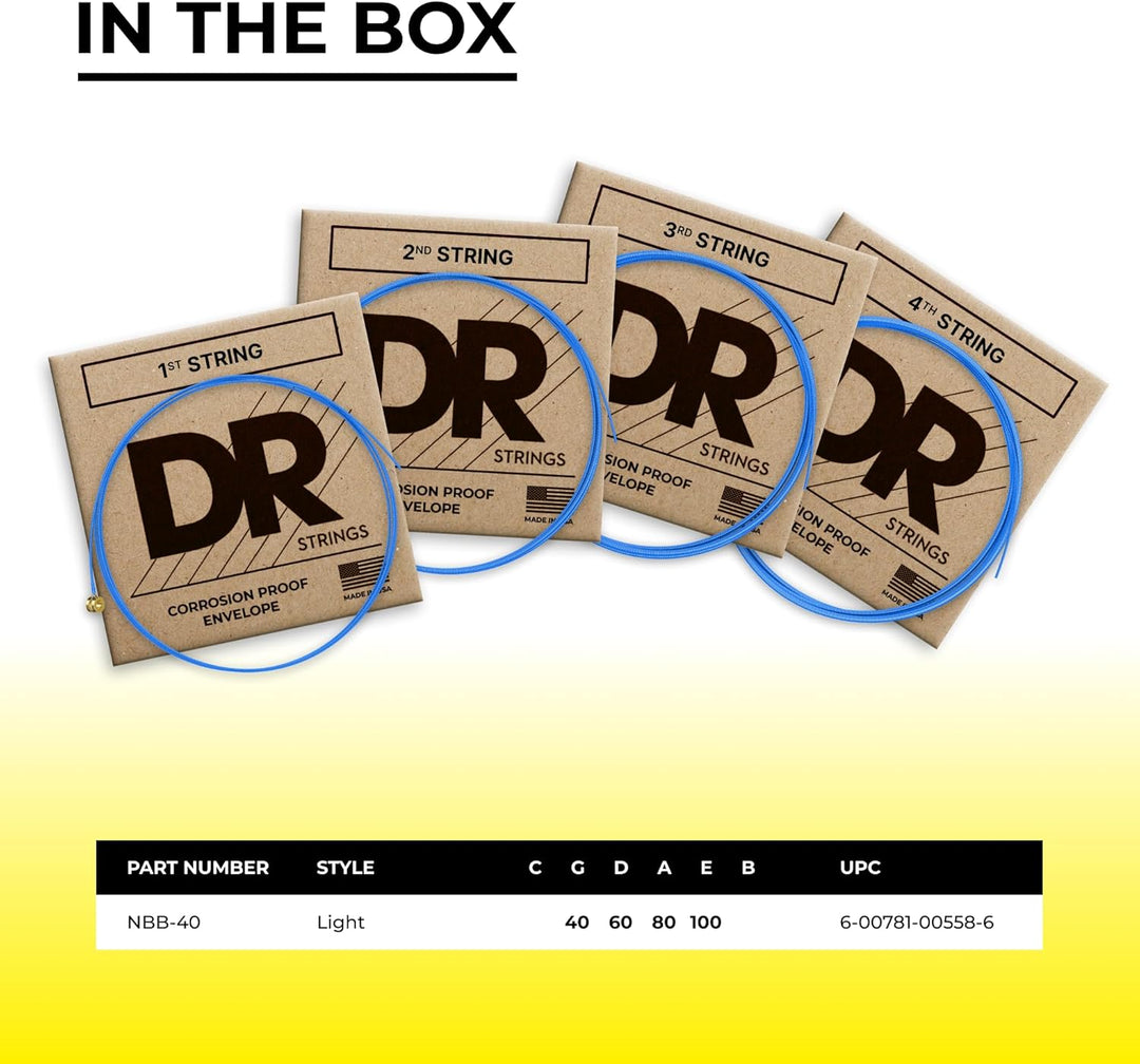 DR Strings NBB40 40-100 Lite Set Handmade Neon Hi-Def Blue Coated Bass Saiten