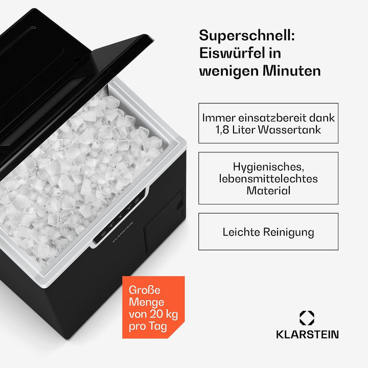 Klarstein Eiswürfelmaschine Icefestival Cube – 20 kg/24 h Eiswürfelbereiter, 400 W, Eiswürfel &amp; Geri