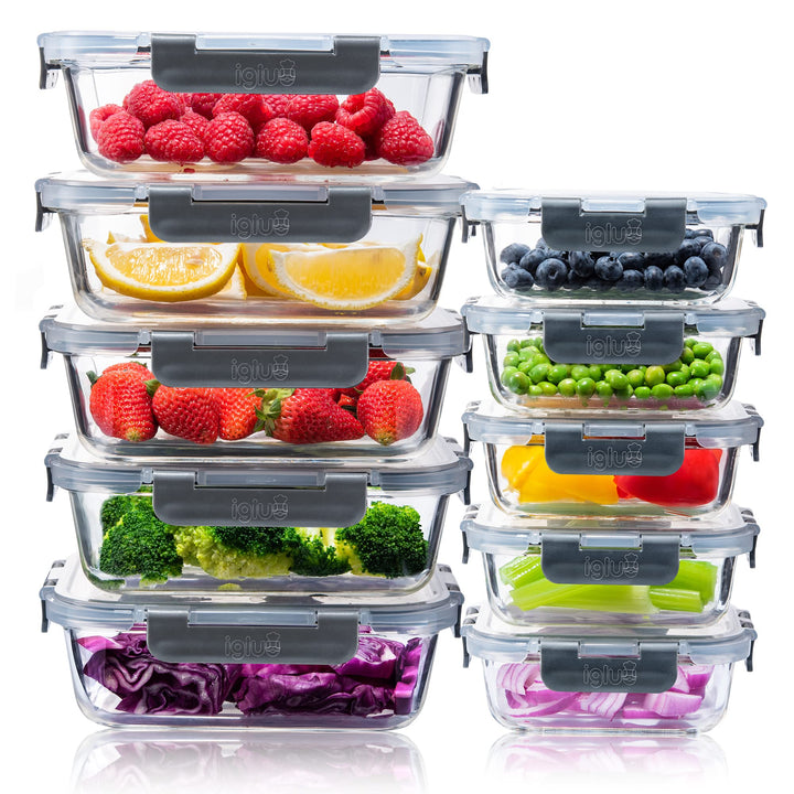 Igluu Meal Prep Glas Lebensmittel Frischhaltedosen 10 Stück, Lebensmittelbehälter Glas mit Schnappve