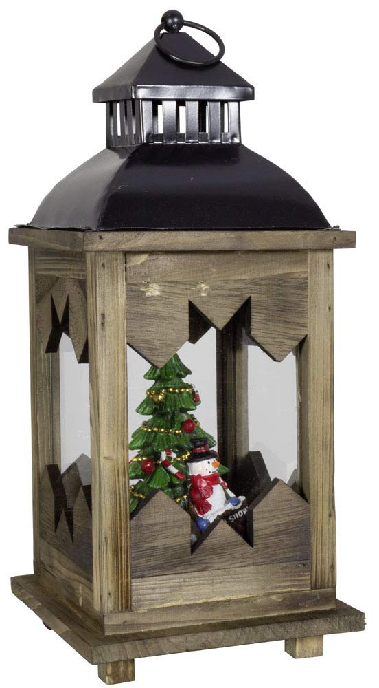 Laterne Holz LED Schneemann und Tanne 38cm Holzlaterne Dekolaterne Weihnachtslaterne
