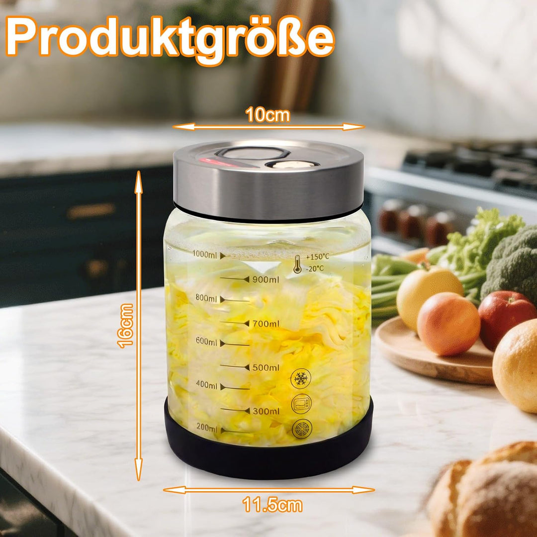 Fermentierglas 1L mit Deckel: 2 Stück Doppelanschluss-Auslassventil Gärglas für Haushaltsfermenter-