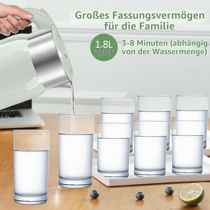 Wasserkocher Edelstahl mit 1.8 Liter,2200 Watt Schnellkochend Elektrischer Wasserkocher BPA Frei,Dop