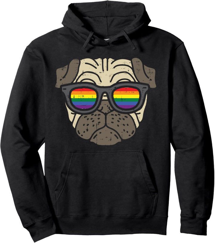 Pug Dog LGBTQ Rainbow Flag Gay Pride Ally Dog Lover Pullover Hoodie